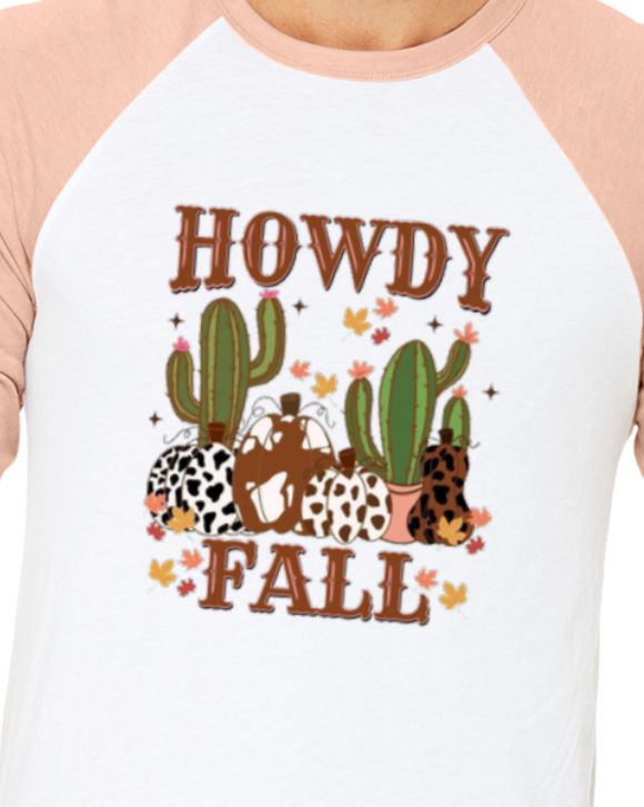 Howdy Fall - 3/4 sleeve baseball t-shirt - peach