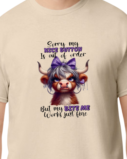 Sorry My nice button is out of order but my BITE ME works just fine T-shirt - 50/50 Blend
