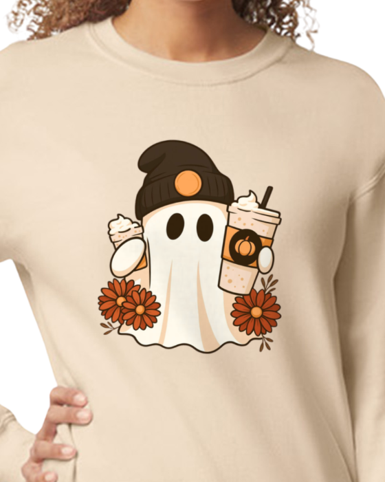 Cute Ghost with Coffee Sweatshirt