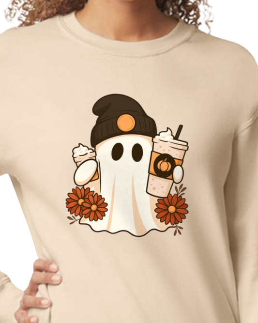 Cute Ghost with Coffee Sweatshirt