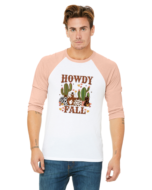 Howdy Fall - 3/4 sleeve baseball t-shirt - peach